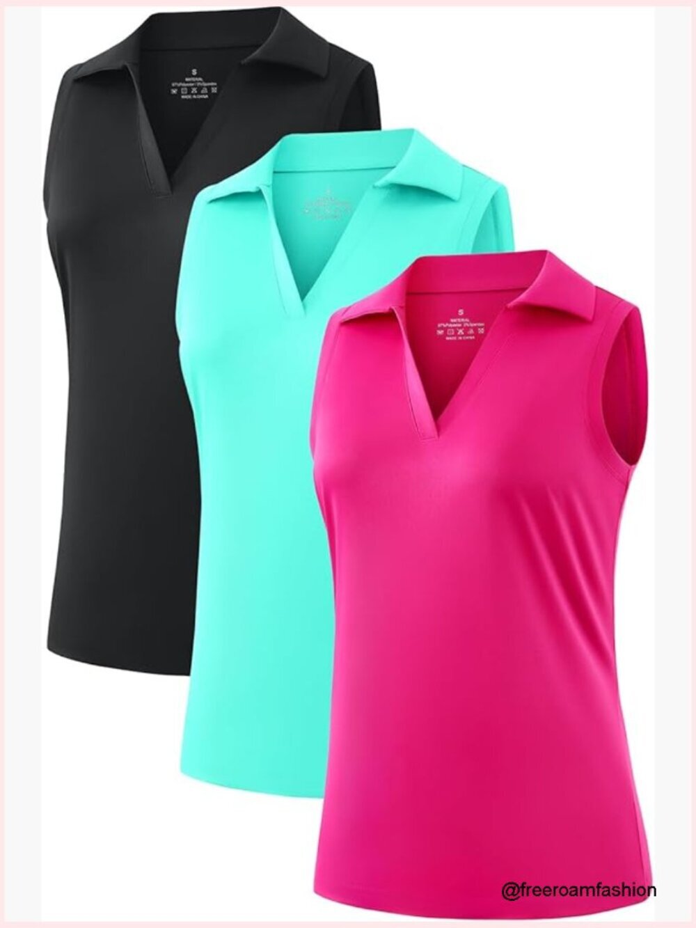 3-Pack Sleeveless V-Neck Golf Polo Shirts Quick Dry Lightweight Tanks
